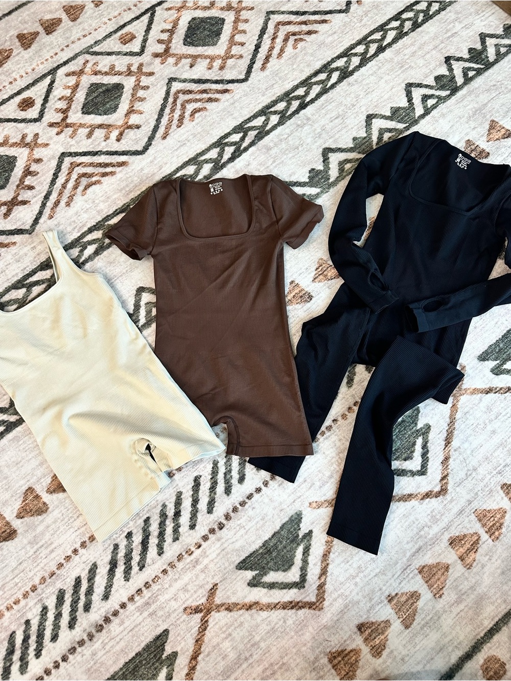 Ribbed Scoop-Neck Jumpsuit & Romper Set - Black, Brown, Cream
